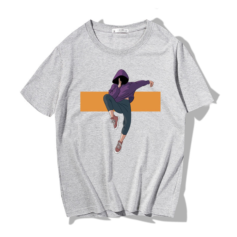 Short-sleeved T-shirt Men's All-match Loose Print Round Neck Japanese Style - WAlMYe #