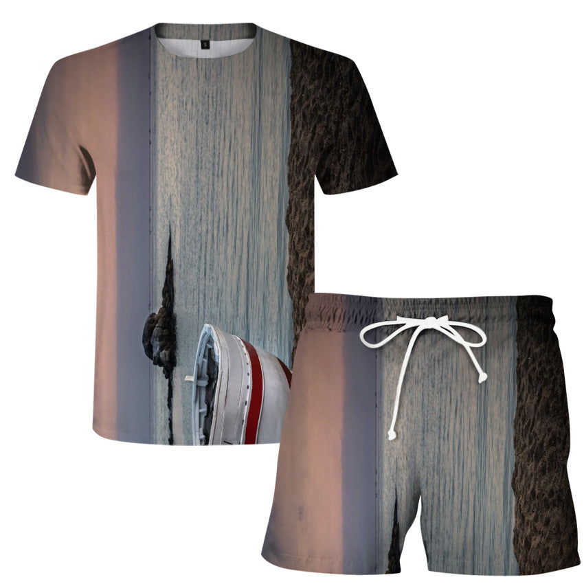 Men's Women's T-Shirt Set Flame 3D Digital Printing T-Shirt Fashion Casual Two-Piece Set