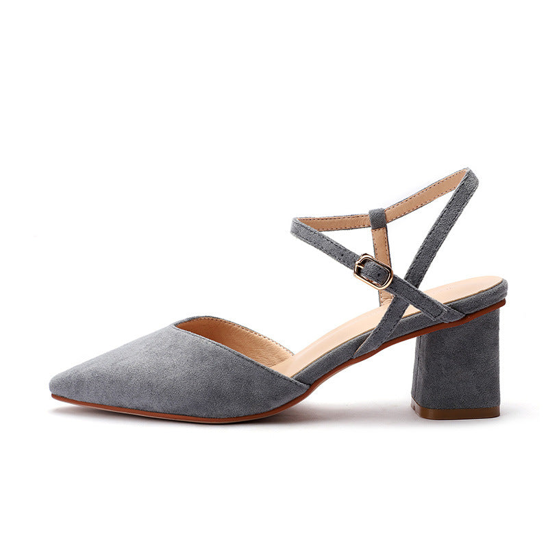 High heel sandals women's thick heel buckle front bag back strap - WAlMYe #