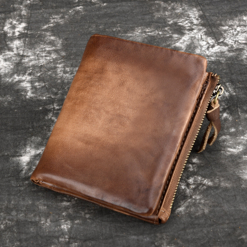 Cowhide Retro Double Zipper Men Wallet - WAlMYe #