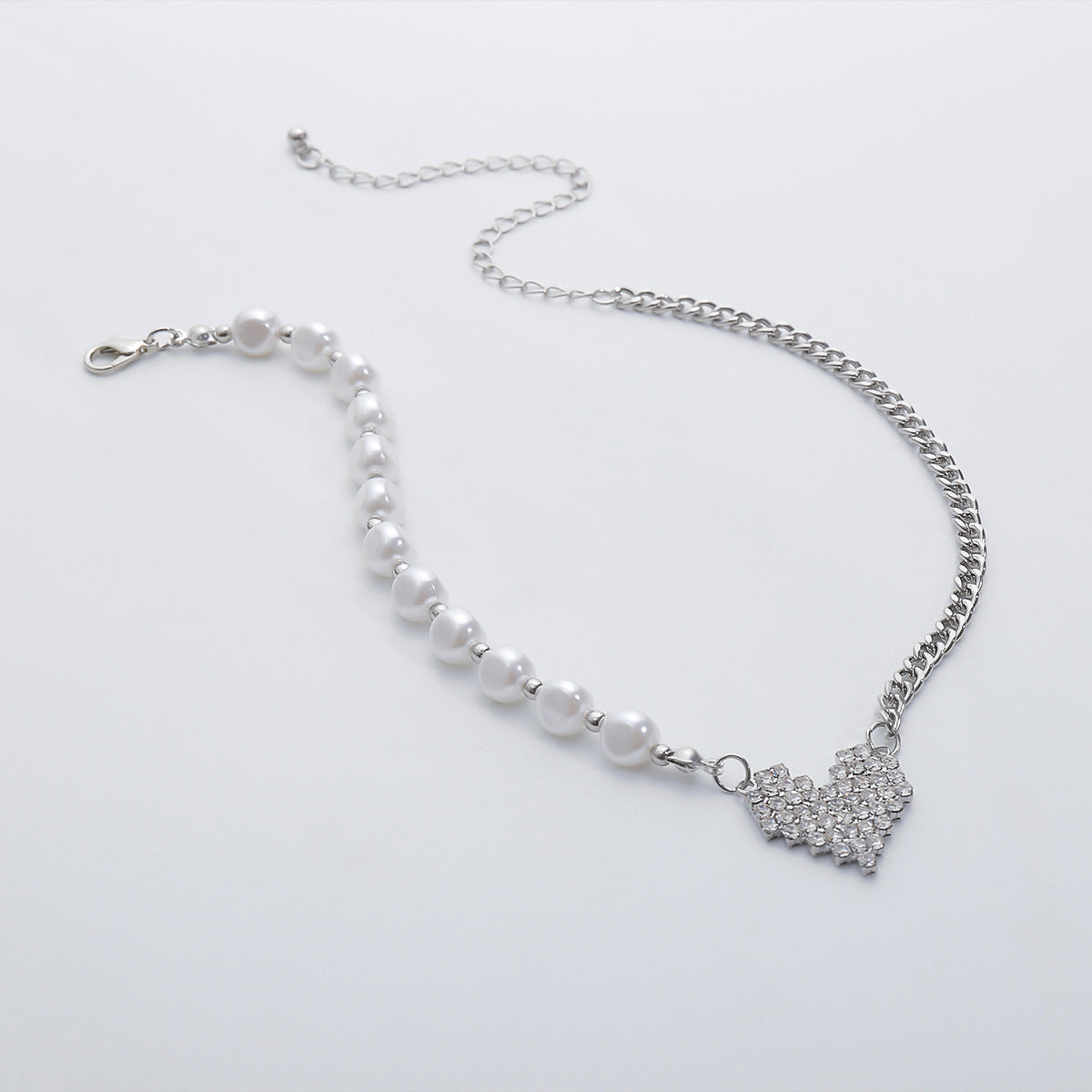 Personality Pearl Chain Necklace Women Creative Sweet Cool Micro-Inlaid Heart Shape - WAlMYe #