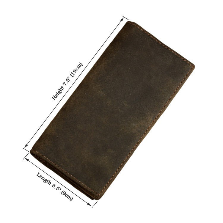 Men's Vintage Crazy Horse Leather Long Vertical Wallet - WAlMYe #