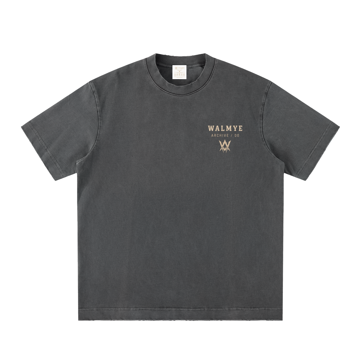 WALMYE Archive Heavyweight Vintage Washed Frayed Tee – Dark Gray