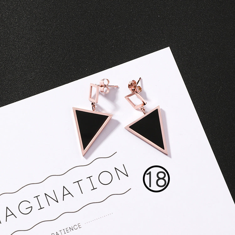 Japan and South Korea simple long tassel titanium steel earrings temperament triangle round geometric earrings - WAlMYe #