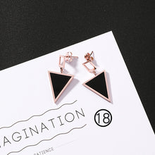 Load image into Gallery viewer, Japan and South Korea simple long tassel titanium steel earrings temperament triangle round geometric earrings
