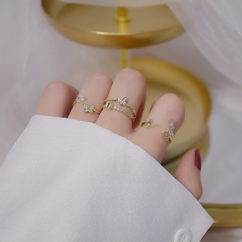 Small Design With Diamond Fashion Trend Personality Butterfly Follow-shaped Ring - WAlMYe #