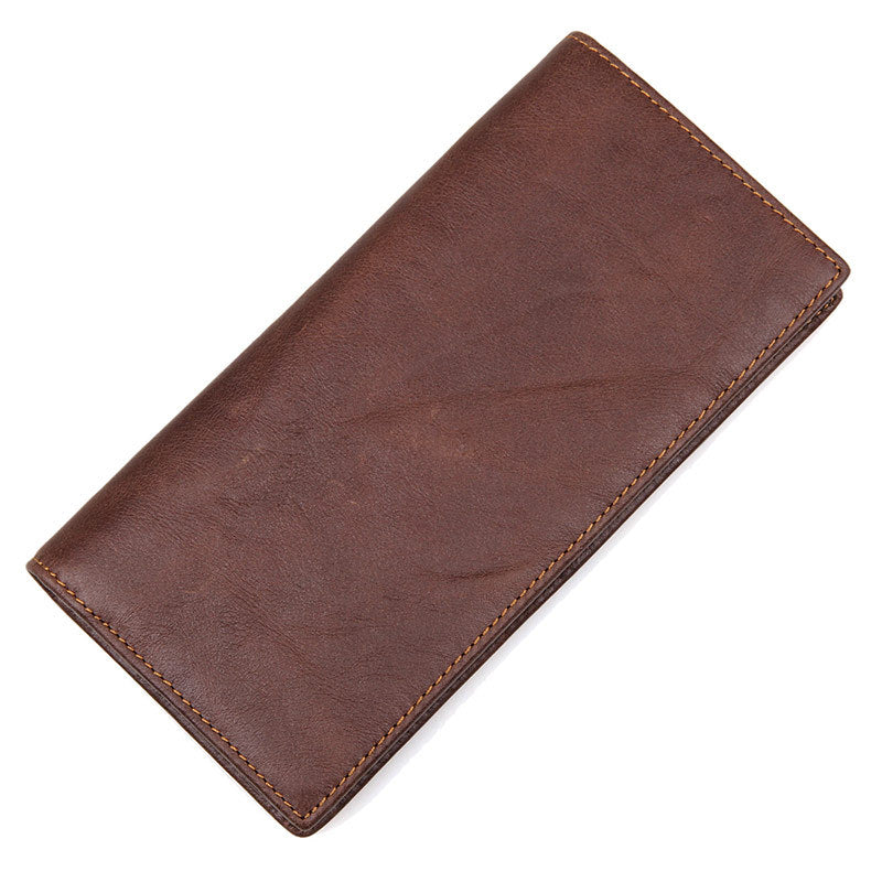 Men's Vintage Crazy Horse Leather Long Vertical Wallet - WAlMYe #