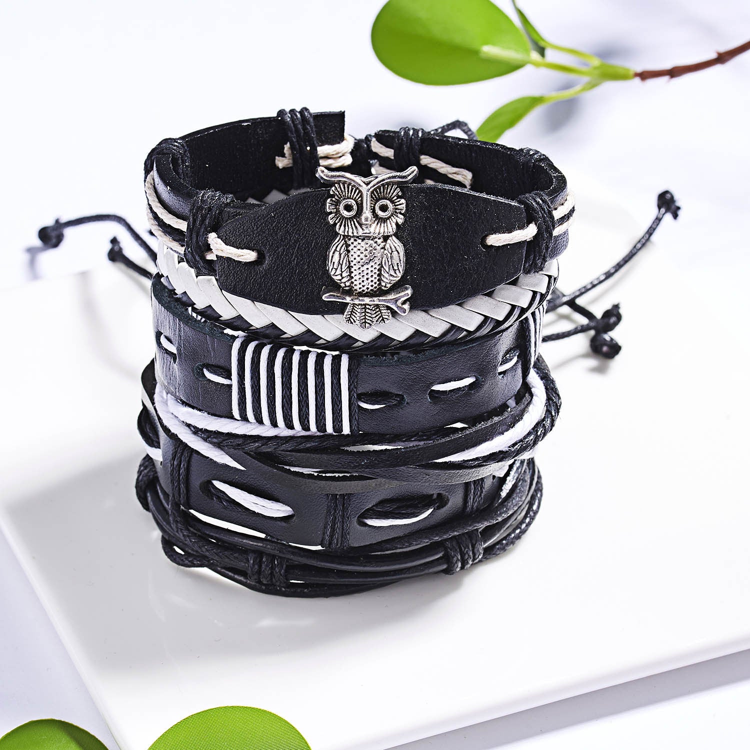 Men's Cross Braided Leather Adjustable Set Bracelet - WAlMYe #