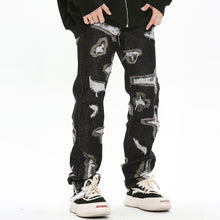 Load image into Gallery viewer, Color Contrast Ripped Embroidered Jeans American Style
