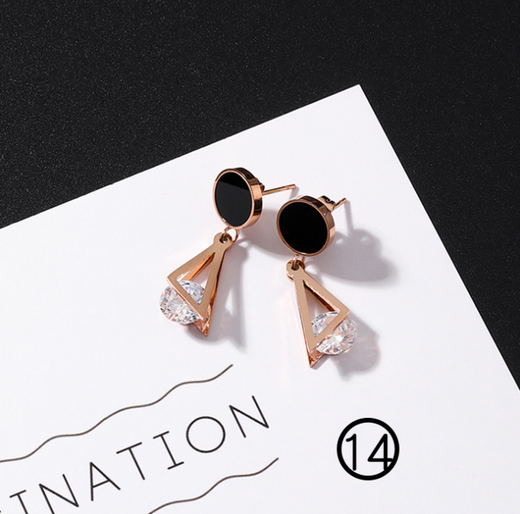 Japan and South Korea simple long tassel titanium steel earrings temperament triangle round geometric earrings - WAlMYe #