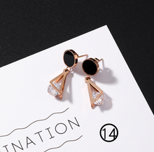 Load image into Gallery viewer, Japan and South Korea simple long tassel titanium steel earrings temperament triangle round geometric earrings
