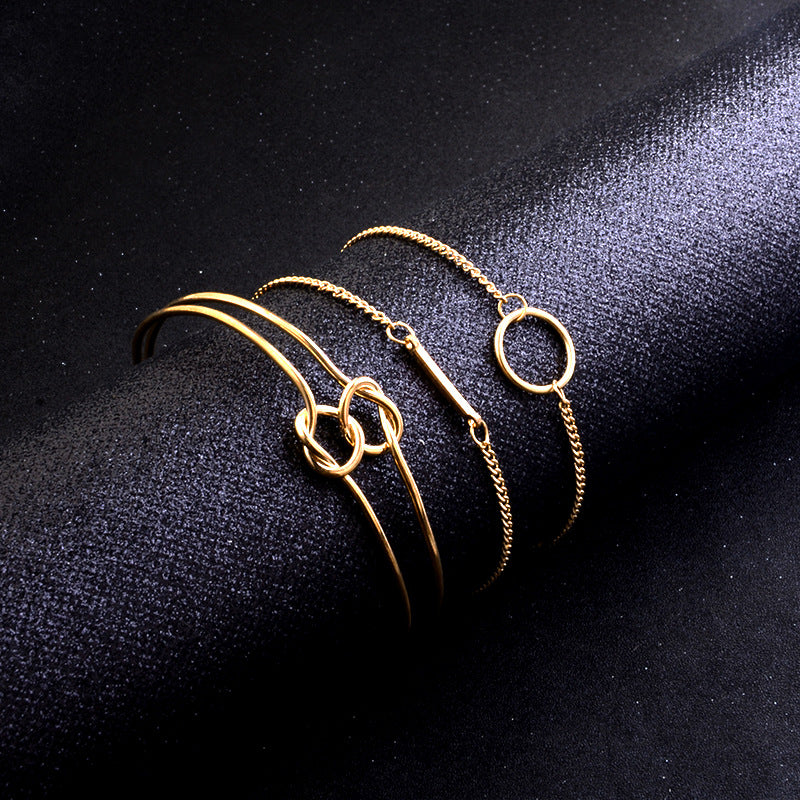 Women's Fashion Punk Bracelet Simple Double Knot Loop Metal Chain Bracelet Bohemian Retro Jewelry Accessories