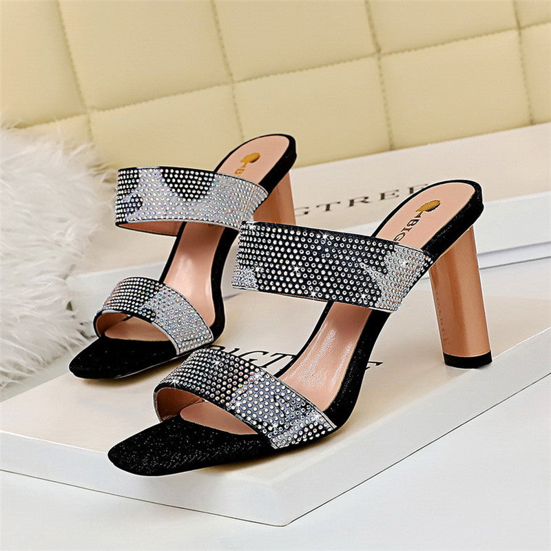 High heel shiny rhinestone slippers - WAlMYe #