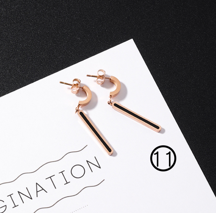 Japan and South Korea simple long tassel titanium steel earrings temperament triangle round geometric earrings - WAlMYe #