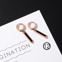 Load image into Gallery viewer, Japan and South Korea simple long tassel titanium steel earrings temperament triangle round geometric earrings
