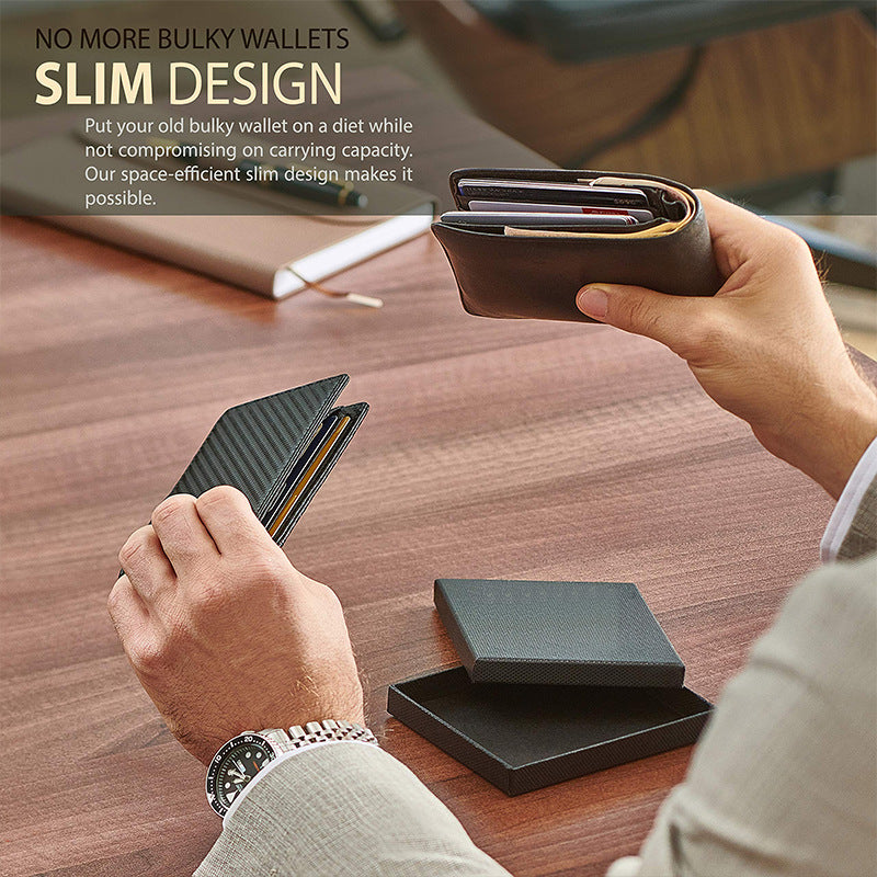 Men's Genuine Leather Carbon Fiber Wallet With Multiple Card Slots - WAlMYe #