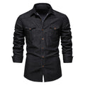 Men's Long-sleeved Denim Shirt Casual Solid Button Slim Tops Clothing - WALMYE #