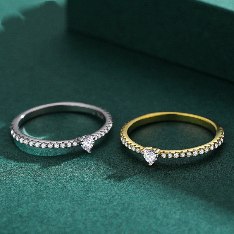S925 Sterling Silver Light Luxury Simulation Diamond Heart-shaped Love Simple Wild Ring - WAlMYe #