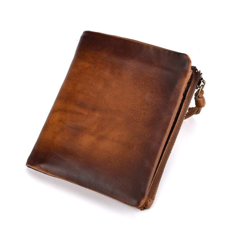 Cowhide Retro Double Zipper Men Wallet - WAlMYe #