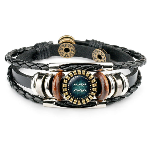 Multilayer Leather Bracelet 12 Constellation Zodiac Sign Men Braided Bracelets - WAlMYe #