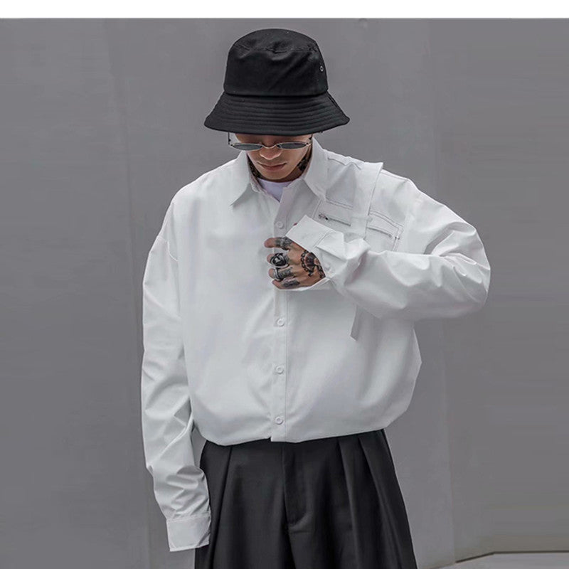 Loose white long sleeve shirt men - WAlMYe #