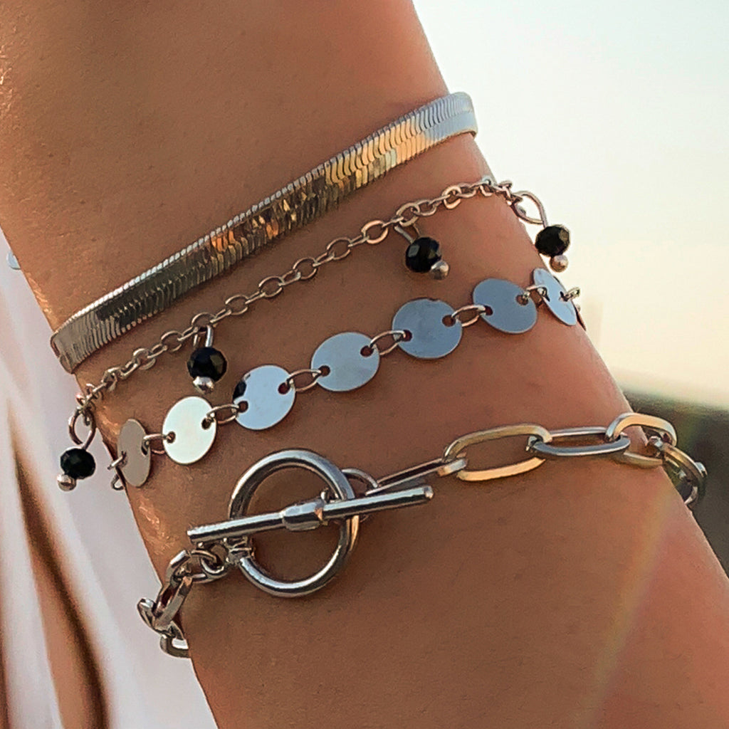 Simple OT Buckle Snake Bone Chain Set Bracelet Women - WAlMYe #