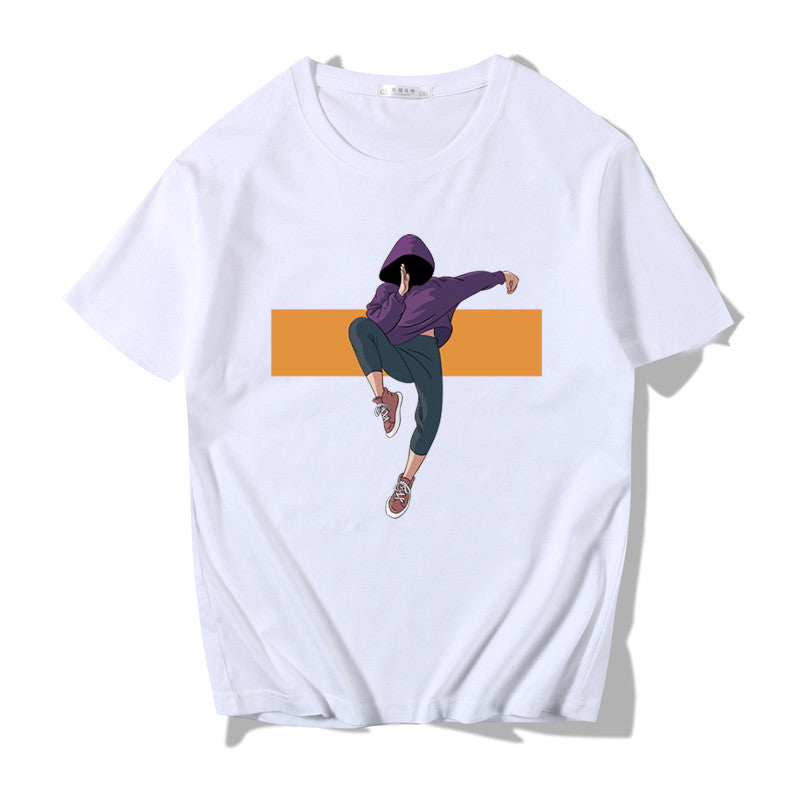 Short-sleeved T-shirt Men's All-match Loose Print Round Neck Japanese Style - WAlMYe #