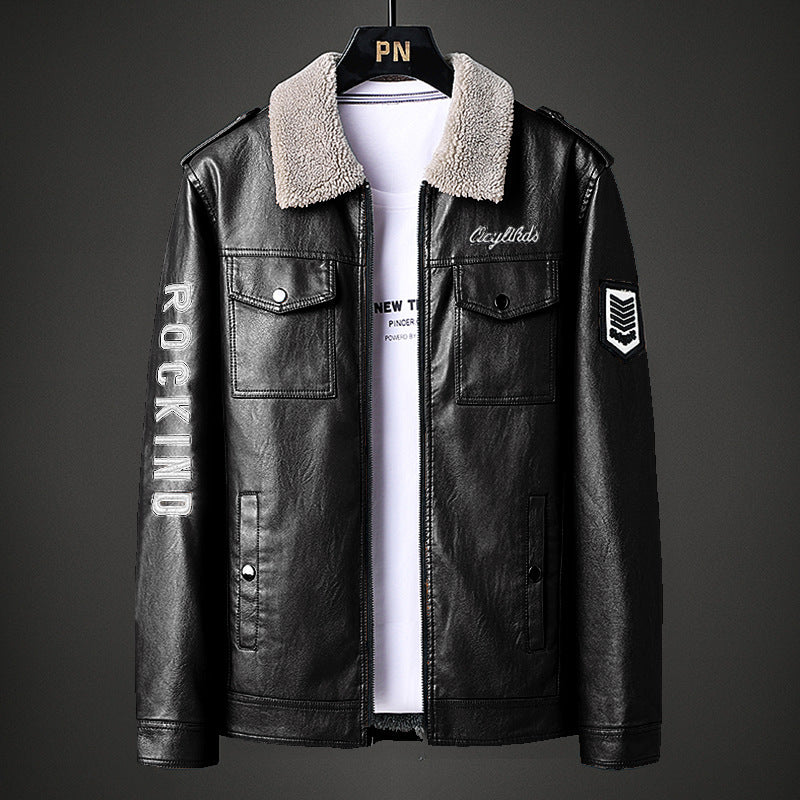 Turn-down Collar Coat Fleece-lined Thickened Slim Fit Trend Clothing