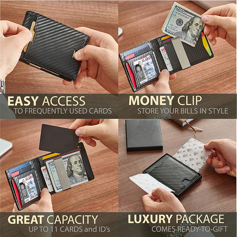 Men's Genuine Leather Carbon Fiber Wallet With Multiple Card Slots - WAlMYe #
