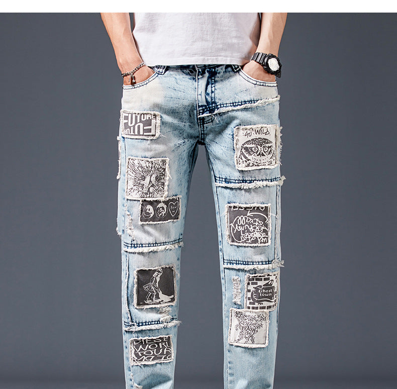 Denim Trousers Men Do Old Patches