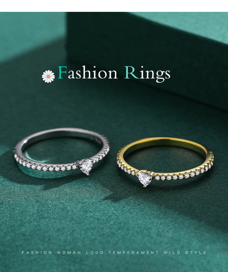 S925 Sterling Silver Light Luxury Simulation Diamond Heart-shaped Love Simple Wild Ring - WAlMYe #