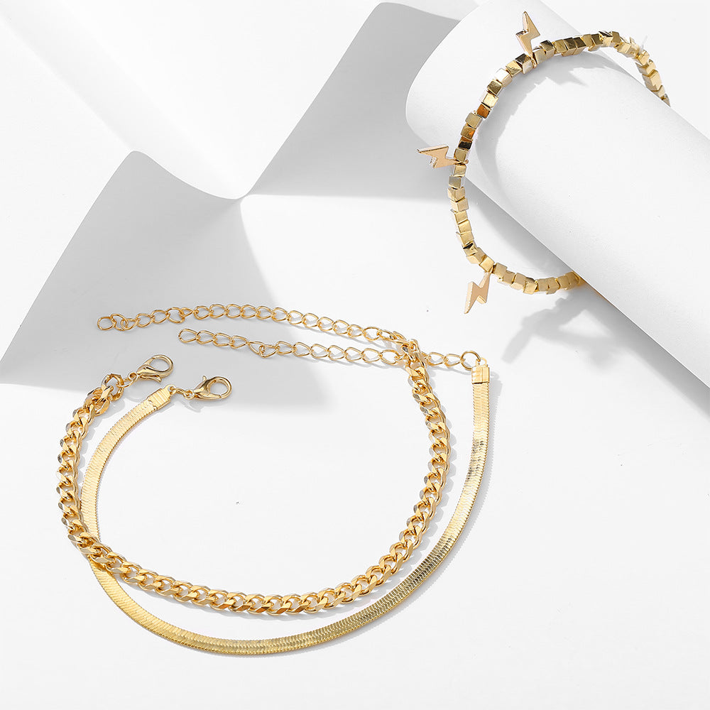 Geometric Lightning Pendant Multi-Piece Beach Anklet - WAlMYe #