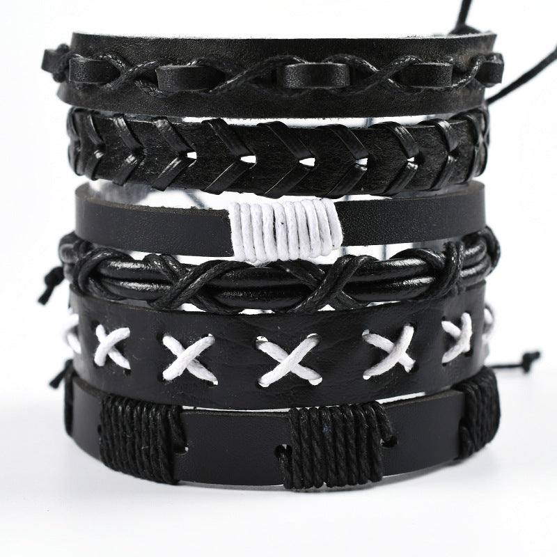 Men's Cross Braided Leather Adjustable Set Bracelet - WAlMYe #