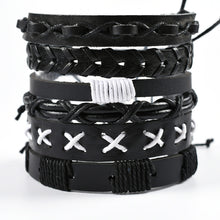Load image into Gallery viewer, Men&#39;s Cross Braided Leather Adjustable Set Bracelet

