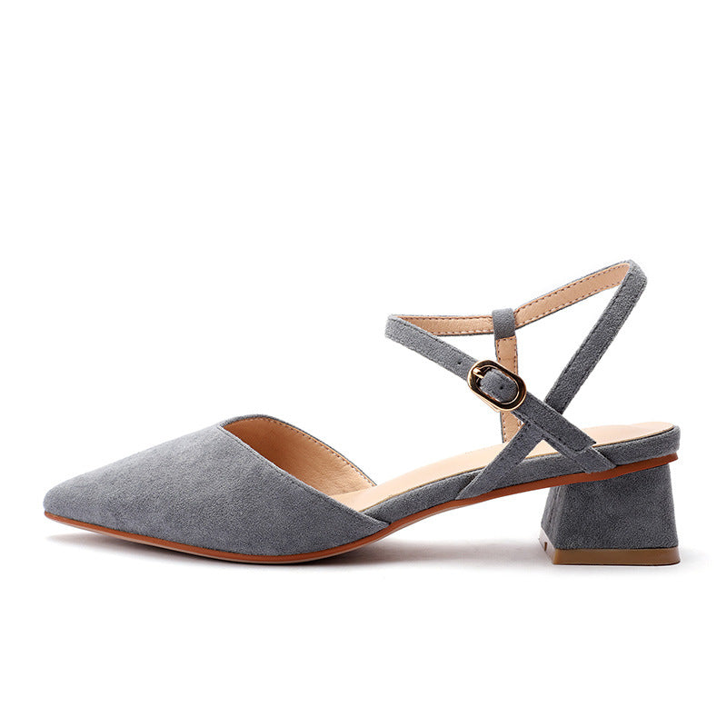 High heel sandals women's thick heel buckle front bag back strap - WAlMYe #