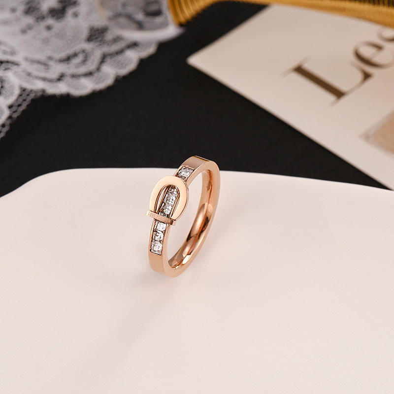 Geometric Titanium Steel Rose Gold Ring Women - WAlMYe #
