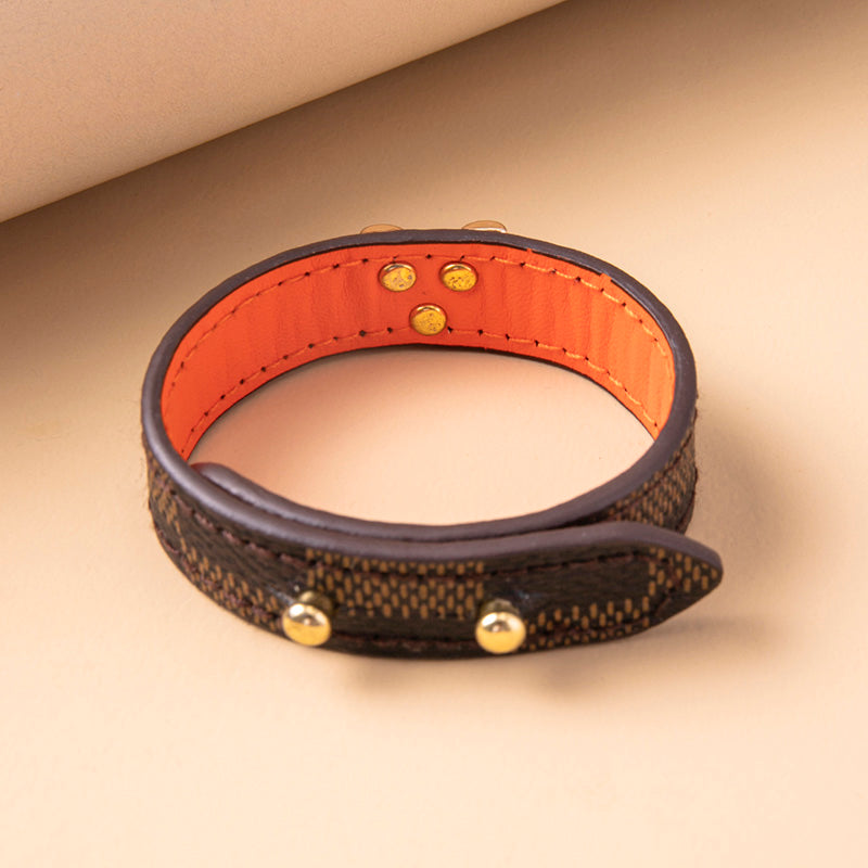 Classic Brown Plaid Stripe Leather Bracelets Bangles For Women - WAlMYe #