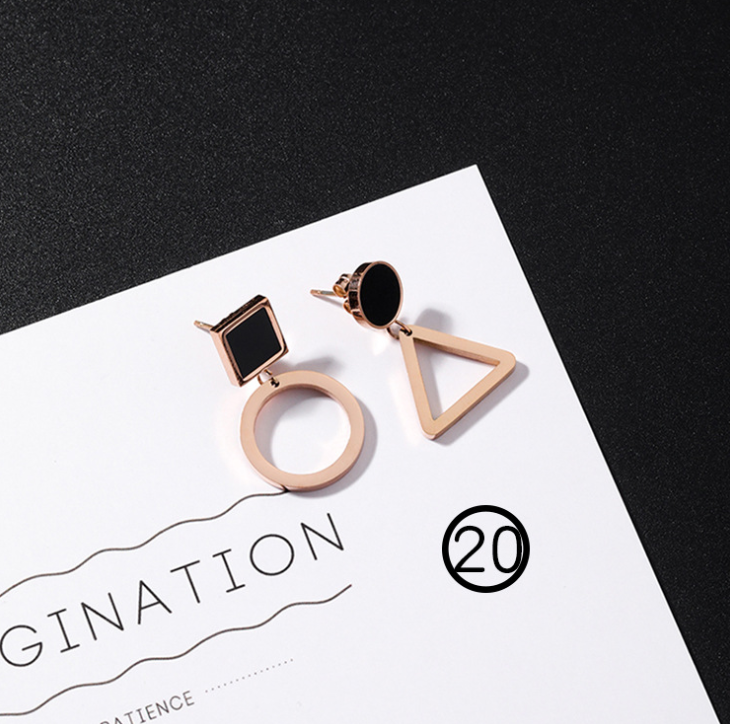 Japan and South Korea simple long tassel titanium steel earrings temperament triangle round geometric earrings - WAlMYe #