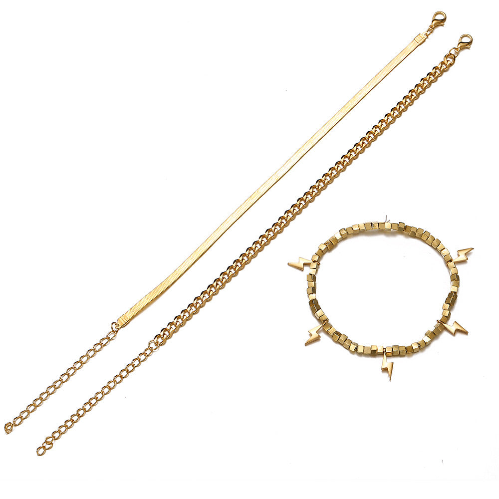 Geometric Lightning Pendant Multi-Piece Beach Anklet - WAlMYe #