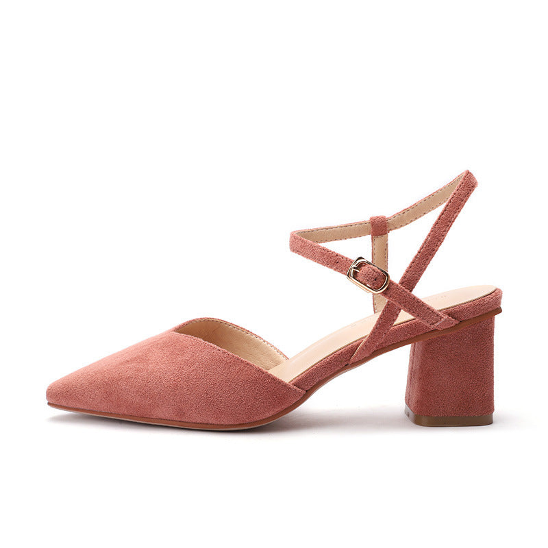 High heel sandals women's thick heel buckle front bag back strap - WAlMYe #