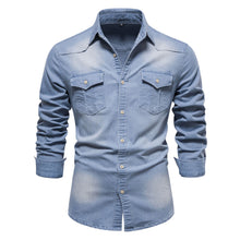 Load image into Gallery viewer, Men&#39;s Long-sleeved Denim Shirt Casual Solid Button Slim Tops Clothing

