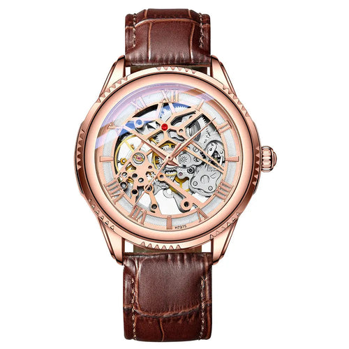 Automatic Mechanical  Leather Hollow Men's Watch Simple Waterproof - WAlMYe #