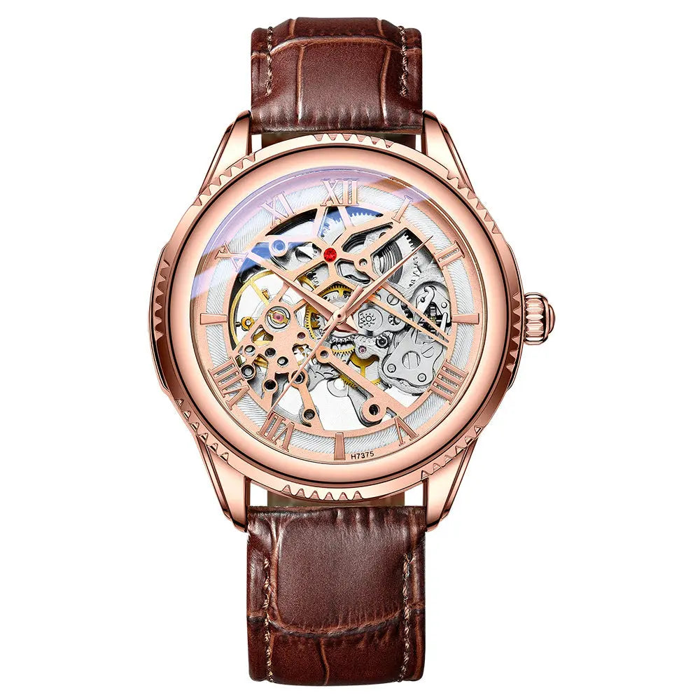 Automatic Mechanical  Leather Hollow Men's Watch Simple Waterproof - WAlMYe #