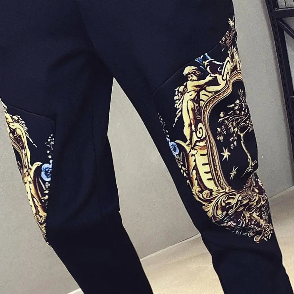 Autumn Men's Sports 2-Piece Gold Print Jacket Pant Tracksuit Suit New Men Sportswear Hombre Men's Casual Printing Suit - WAlMYe #
