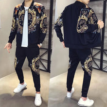 Load image into Gallery viewer, Autumn Men&#39;s Sports 2-Piece Gold Print Jacket Pant Tracksuit Suit New Men Sportswear Hombre Men&#39;s Casual Printing Suit - WAlMYe #
