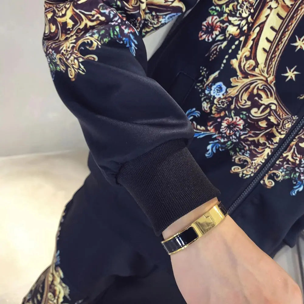 Autumn Men's Sports 2-Piece Gold Print Jacket Pant Tracksuit Suit New Men Sportswear Hombre Men's Casual Printing Suit - WAlMYe #