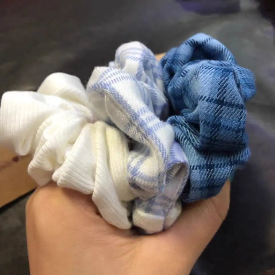 Blue And White Plaid Hair Band Ring Head Rope Rubber Band Hair Ring - WAlMYe #