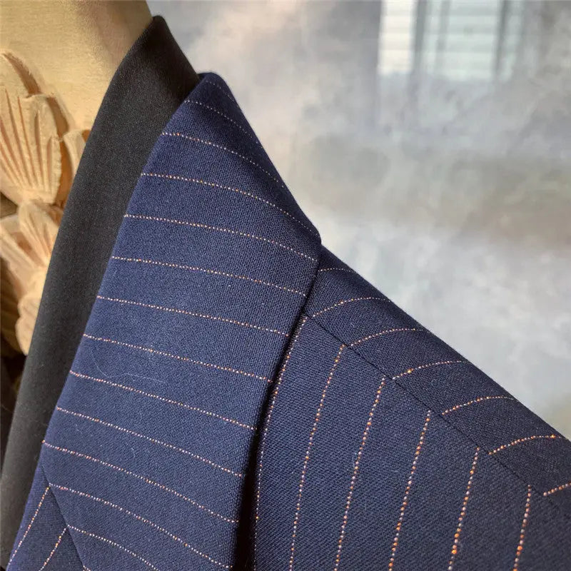 British Style Formal Wear Striped Double-breasted Blazer - WAlMYe #