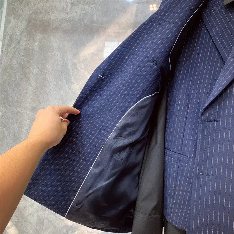 British Style Formal Wear Striped Double-breasted Blazer - WAlMYe #