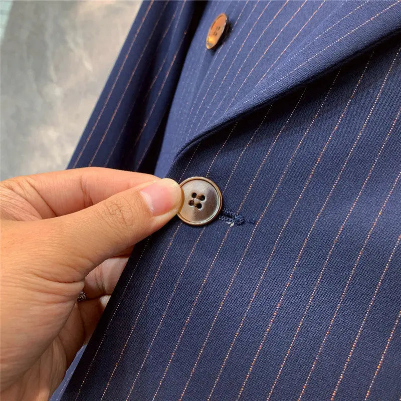 British Style Formal Wear Striped Double-breasted Blazer - WAlMYe #
